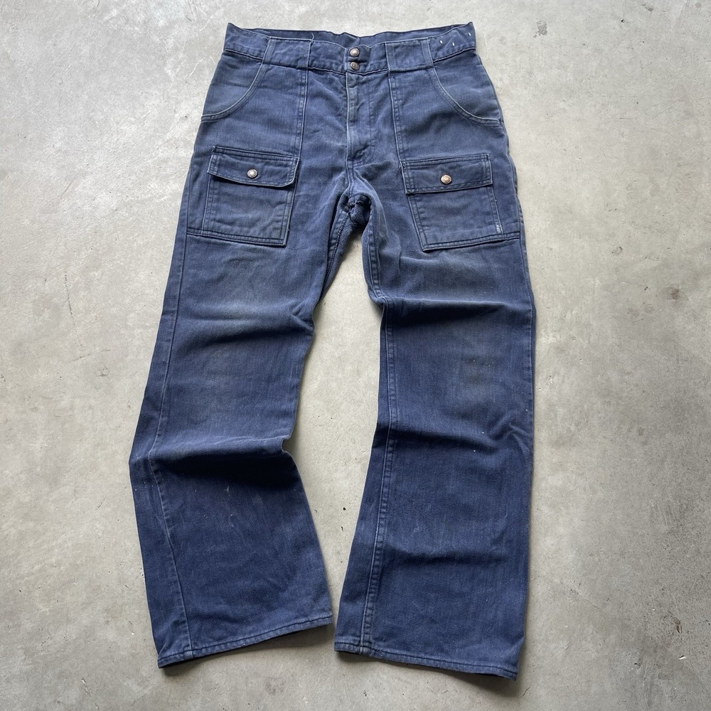 Levis Denim Jeans Vintage 1970's Safari Bush Pocket Bellbottom White Tab Indigo
